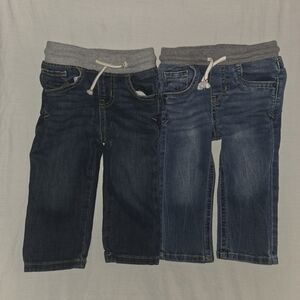 Cat & Jack 2pk Dark and Light Blue Kids Jeans with Gray Waistband 18 Months